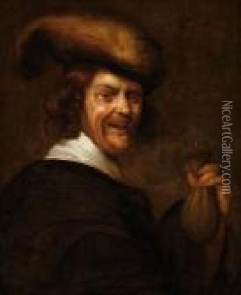 Laughing Man Holding A Purse In His Hand Oil Painting - Joos van Craesbeeck