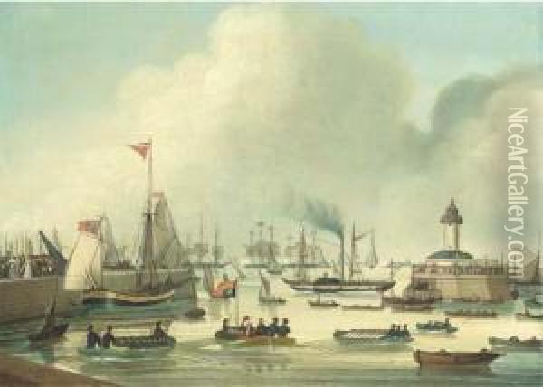 King George Iv Leaving Ramsgate For His Visit To Hanover, 25 September Oil Painting - Jan Sanders