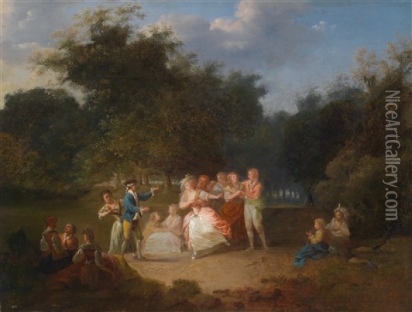 Eine Fete Galante Mit Einem Blindekuh-spiel Oil Painting - Jean-Frederic Schall
