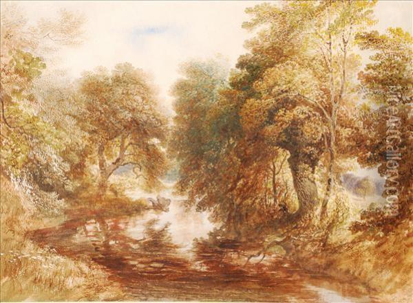 A Woodland Scene Oil Painting - John Martin