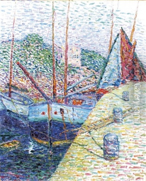Barques Au Port Oil Painting - Henri Delavallee