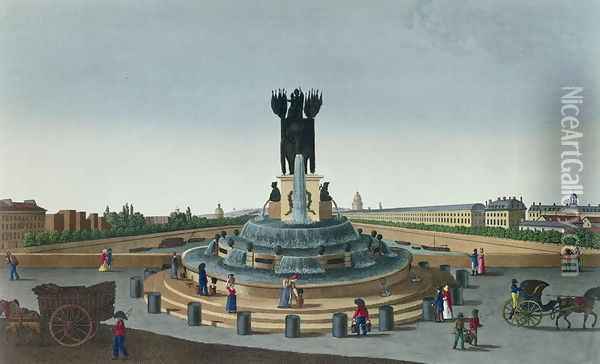 The Elephant Fountain at the Place de la Bastille, c.1815-20 Oil Painting - Henri Courvoisier-Voisin