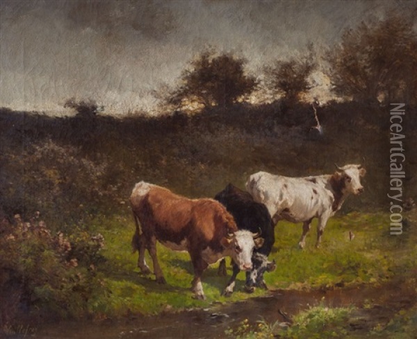 Vacas Pastando Oil Painting - Felix Dominique De Vuillefroy