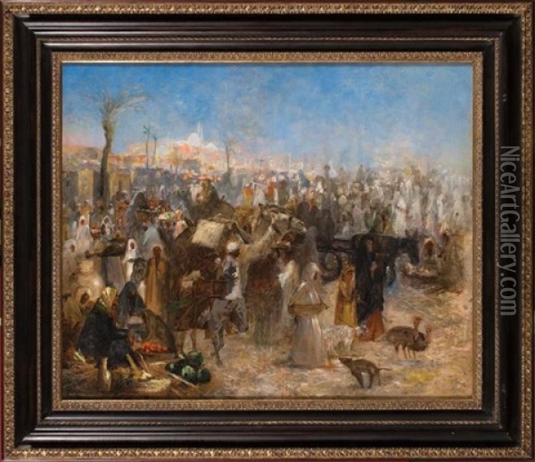 Vue Du Marche Au Caire Oil Painting - Leopold Alphons Mielich