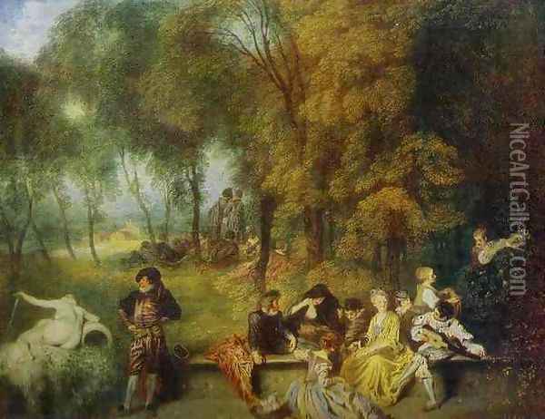 A Garden Party Oil Painting - Jean-Antoine Watteau