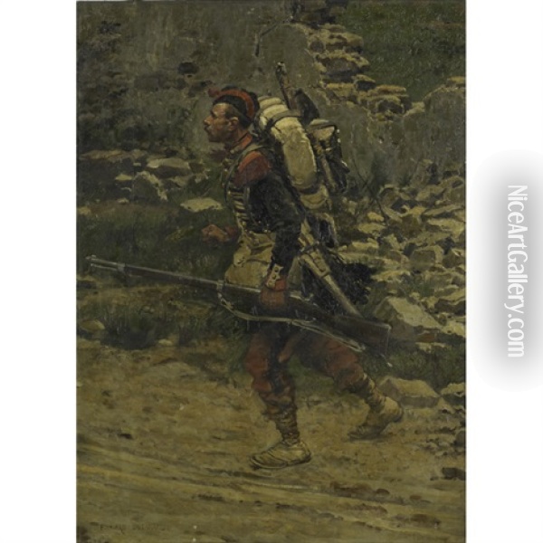 A French Infantry Soldier Oil Painting - Edouard Jean Baptiste Detaille