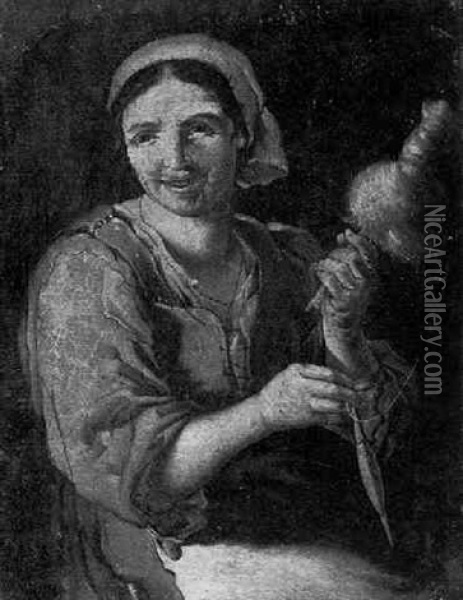 A Peasant Woman Spinning Yarn Oil Painting - Giacomo Francesco Cipper
