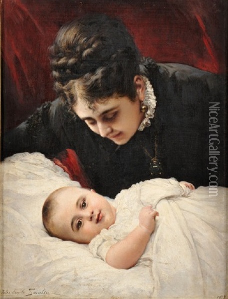 Mere Et Son Enfant Oil Painting - Jules Emile Saintin