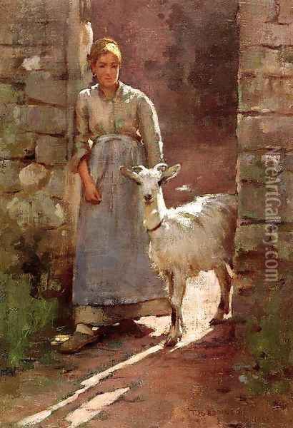 Girl With Goat Oil Painting - Theodore Robinson