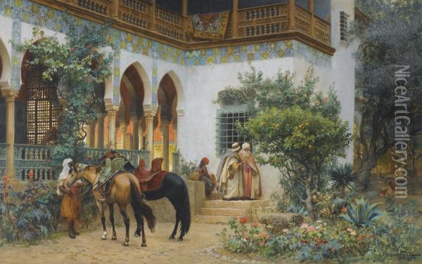 A North African Courtyard Oil Painting - Frederick Arthur Bridgman