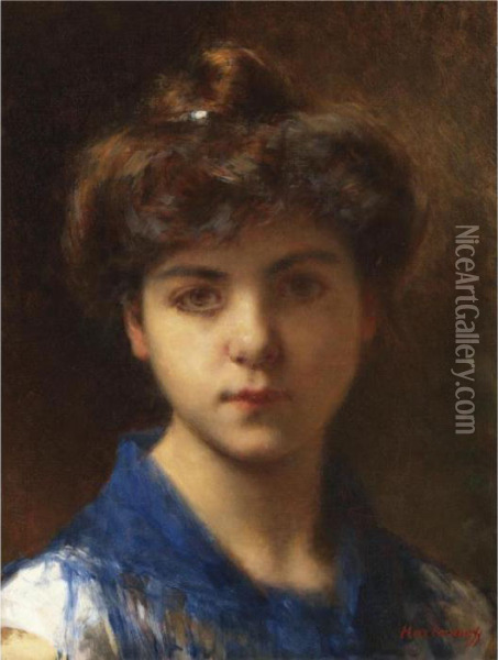 Portrait Of A Young Girl Oil Painting - Alexei Alexeivich Harlamoff