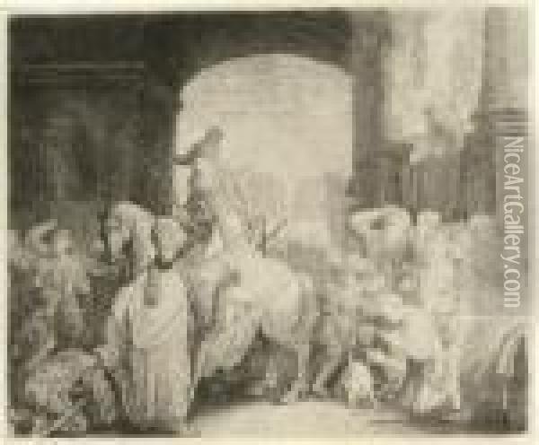 The Triumph Of Mordechai (b., Holl. 40; H. 172) Oil Painting - Rembrandt Van Rijn