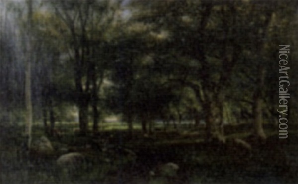 Cattle In A Wood Oil Painting - Johan Ericson