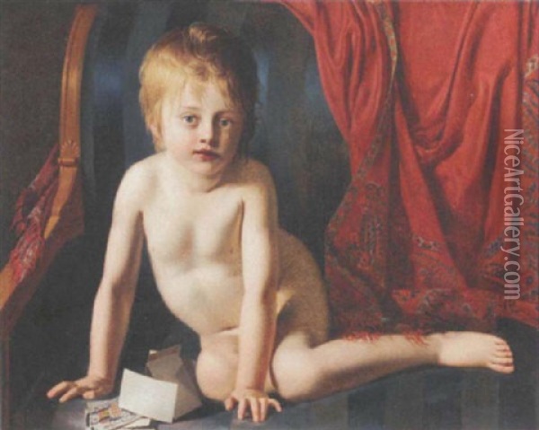 Enfant Jouant Aux Cartes Oil Painting - Joseph Dionysius Odevaere