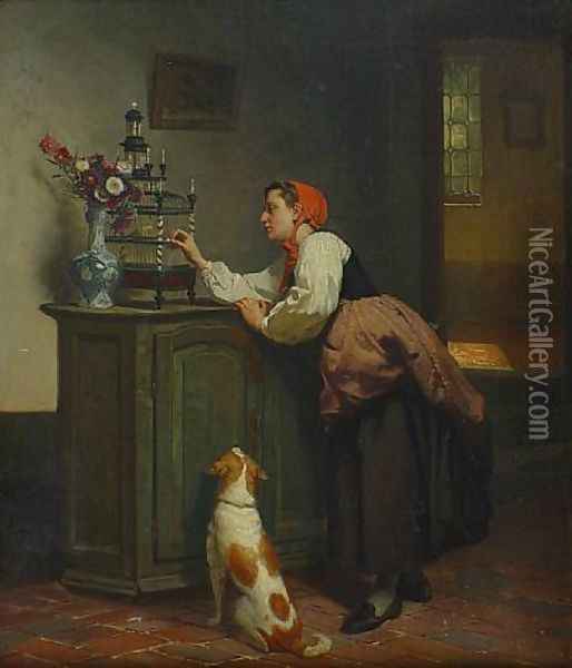 The pet canary Oil Painting - Theodore Gerard