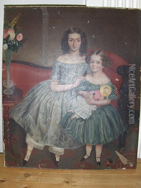 Portrait Of Rosina Bradford Tidcombe Aged 11 And Laura Joyce Tidcombe Aged 4 Years And 8 Months Oil Painting - John Cristopher Miles