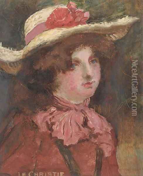 The straw hat Oil Painting - James Elder Christie