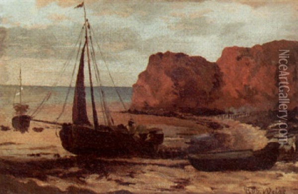Boats On A Beach Oil Painting - Robert Weise