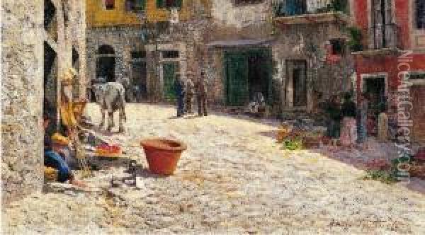 Via Di Un Paese Toscano Oil Painting - Adolfo Tommasi