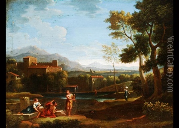 Italienische Landschaft Mit Ortsansicht Und Figurenstaffage Oil Painting - Pieter van Bloemen
