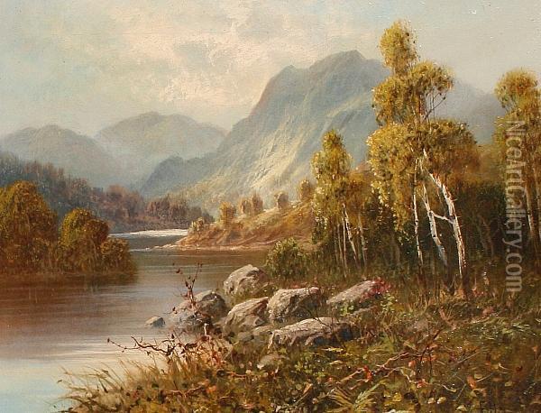 A Highland River Landscape Oil Painting - Frank Hider