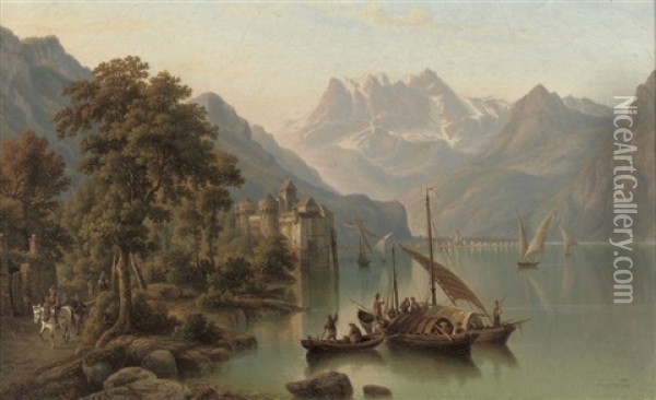 On A Calm Mountain Lake Oil Painting - Henry Jackel