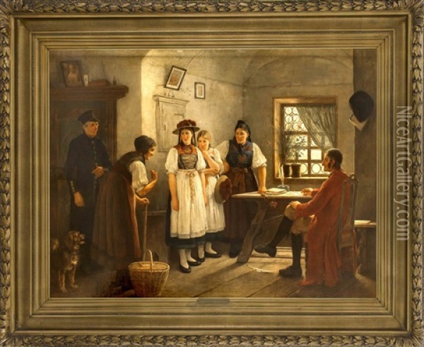 Die Dorfklatsche Vor Dem Dorfrichter Oil Painting - August Heyn