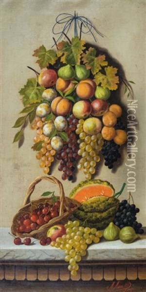 Frutti Sul Tavolo Oil Painting - Michelangelo Meucci