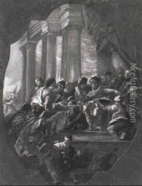 A Roman General Instructing A Messenger In A Crowded Temple Oil Painting - Sebastiano Ricci