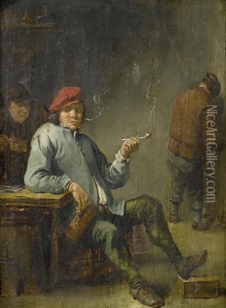 An Interior With Topers Smoking Oil Painting - David The Younger Teniers