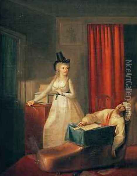The Murder of Marat Oil Painting - Jean-Jacques Hauer