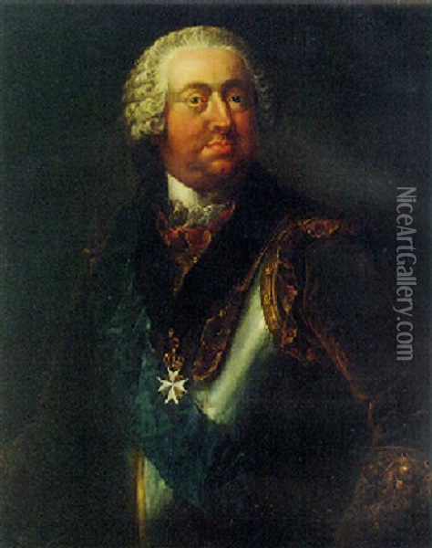 Portrait Of Moritz Carl Graf Zu Lynar Wearing The Order Of Saint John And Malta Oil Painting - Johann Niklaus Grooth