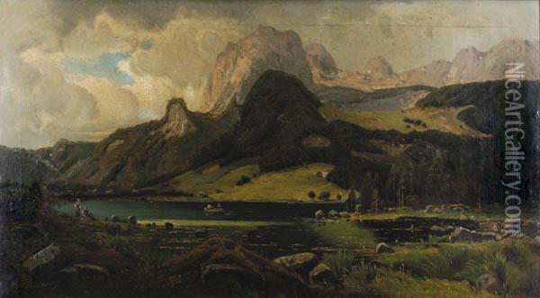 Alpine Lake Oil Painting - Hugo Ullik