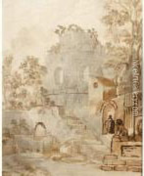 Paysage De Ruine Oil Painting - Charles Louis Clerisseau