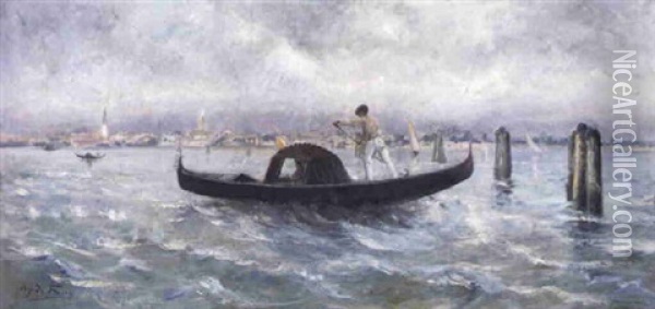 Gondel In De Lagune Van Venetie Oil Painting - Hippolyte Leroy