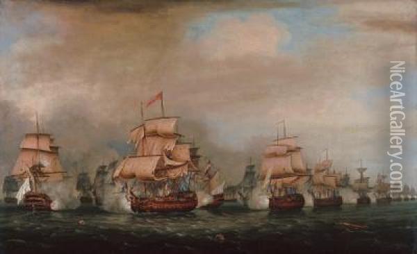 The Battle Off Trincomalee Oil Painting - Thomas Whitcombe