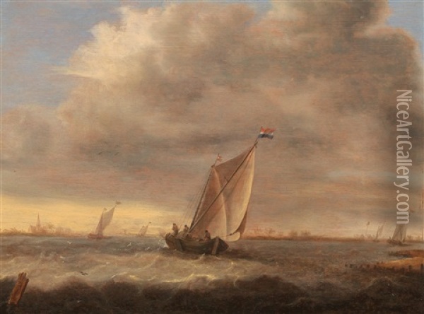 Fishing Boats Off The Coast Oil Painting - Pieter Coopse