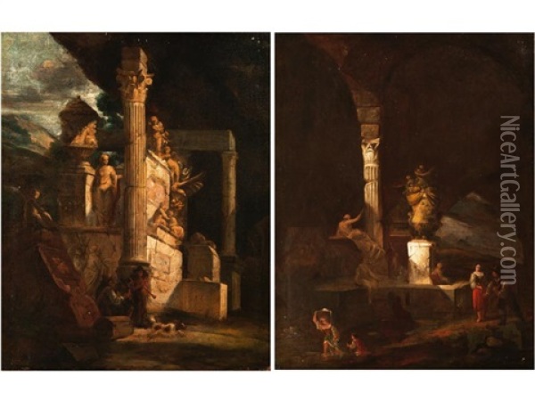 Ruinencapricci (pair) Oil Painting - Giovanni Paolo Panini