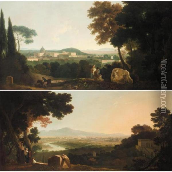 Rome From The Villa Madama; And St Peter's And The Vatican From The Janiculum Oil Painting - Richard Wilson
