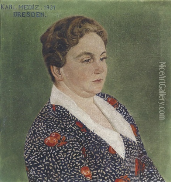 Frauenportrait (+ Herrenportrait, 1931; Pair) Oil Painting - Karl Mediz