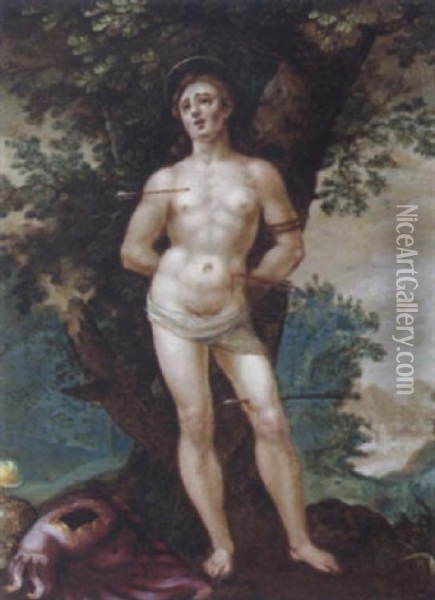 Der Heilige Sebastian In Einer Landschaft Oil Painting - Hendrick De Clerck