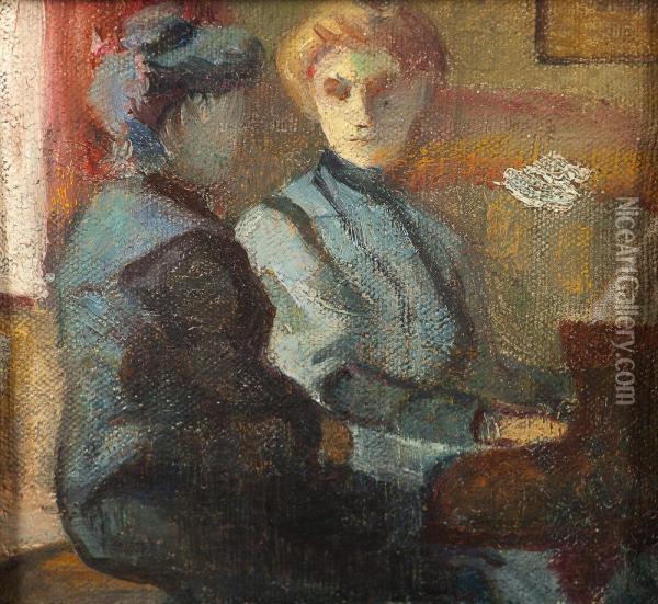 Baratnok A Zongoranal Oil Painting - Josef Karoly Kernstok