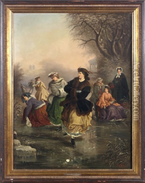 Schlittschuhlaufer Im Englischen Garten In Munchen Oil Painting - Heinrich Rettig