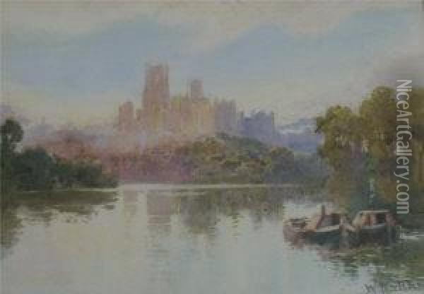 View Across Water To A Castle Oil Painting - William Matthison