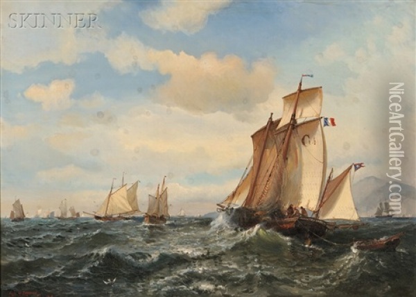 French Fishing Fleet Off Havre Oil Painting - Julian O. Davidson