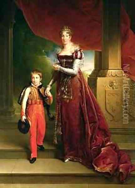 Marie Amelie de Bourbon 1782-1866 Duchess of Orleans and her Son Prince Ferdinand 1810-42 Duke of Chartres Oil Painting - Baron Francois Gerard