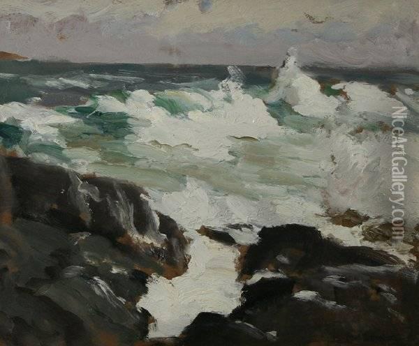 Crashing Surf On A California Shore Oil Painting - Paul Dougherty