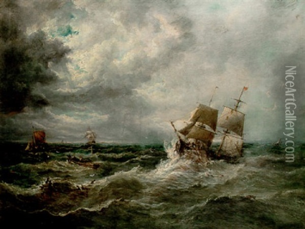 Shipping In A Swell Oil Painting - John Moore Of Ipswich