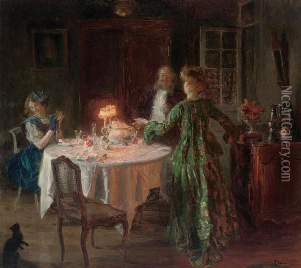 The Dinner Party Oil Painting - Jules-Alexandre Grun