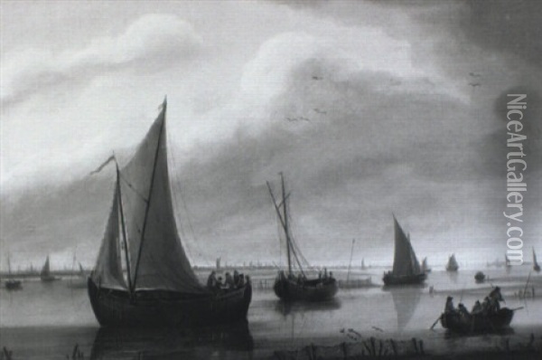 A Dutch Coastal Landscape With Fishermen Hauling In Their Catch Oil Painting - Hendrik Keun